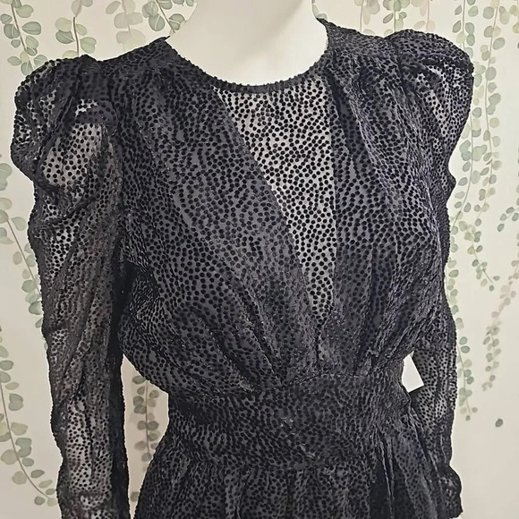 New LINI Gemma Velvet Polka Dot Long Sheer Sleeves Mini Cocktail Dress S - Picture 4 of 13